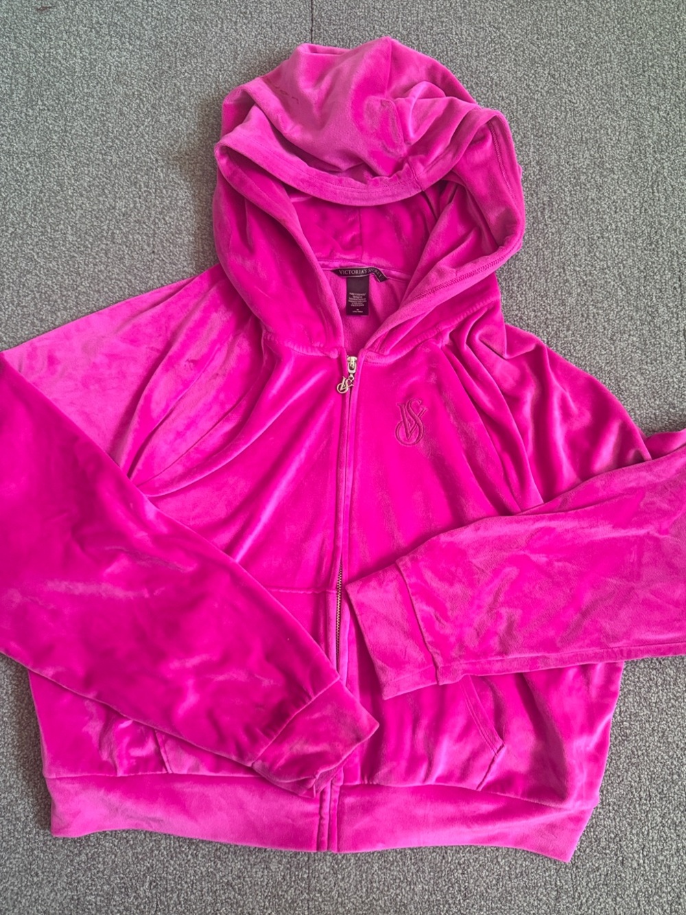 PINK Victoria's Secret Girls' Velour Zip Hoodie - Hot Pink
